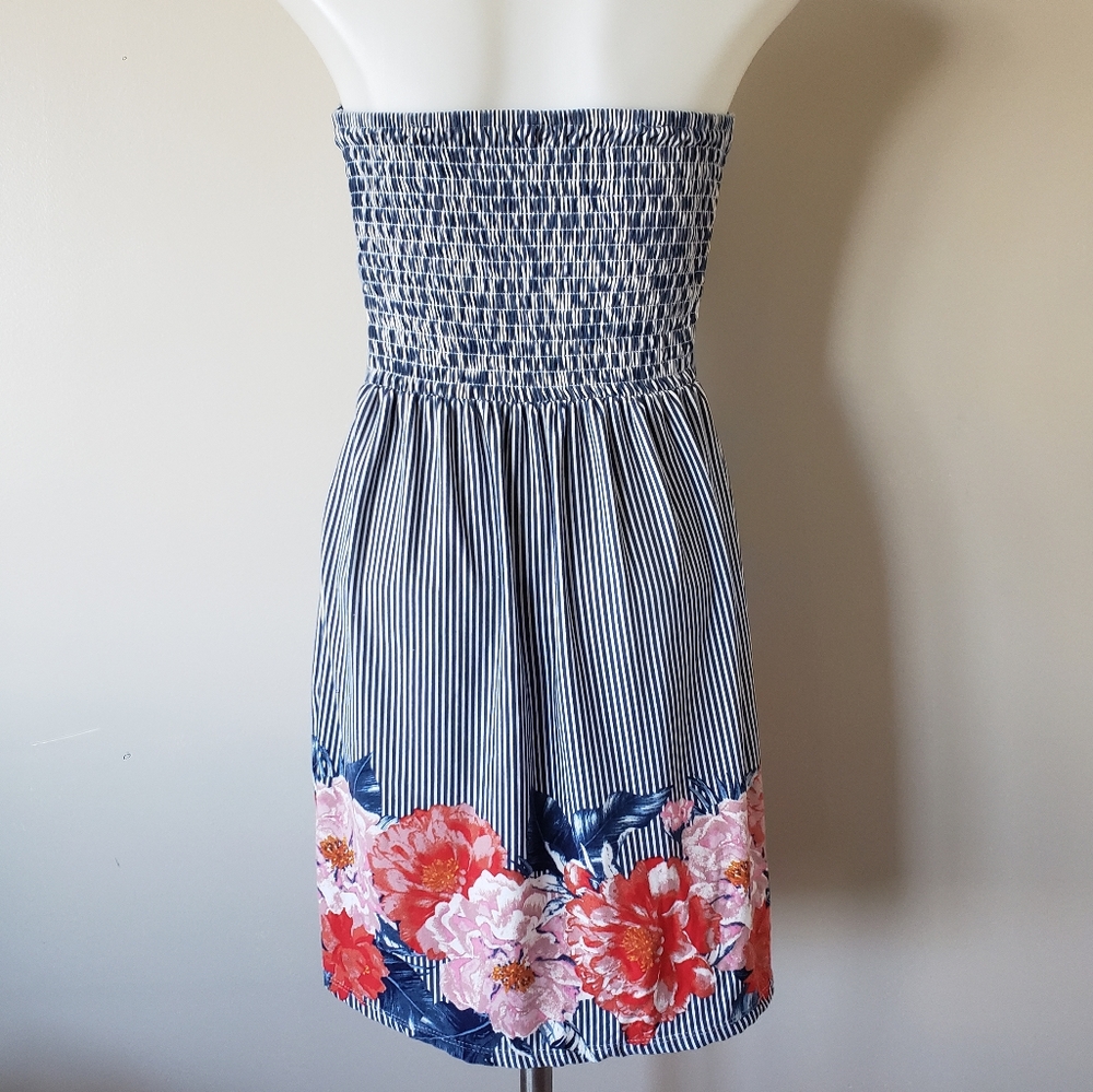 Blue Striped Floral Dress with Removable Straps - Picture 8 of 16